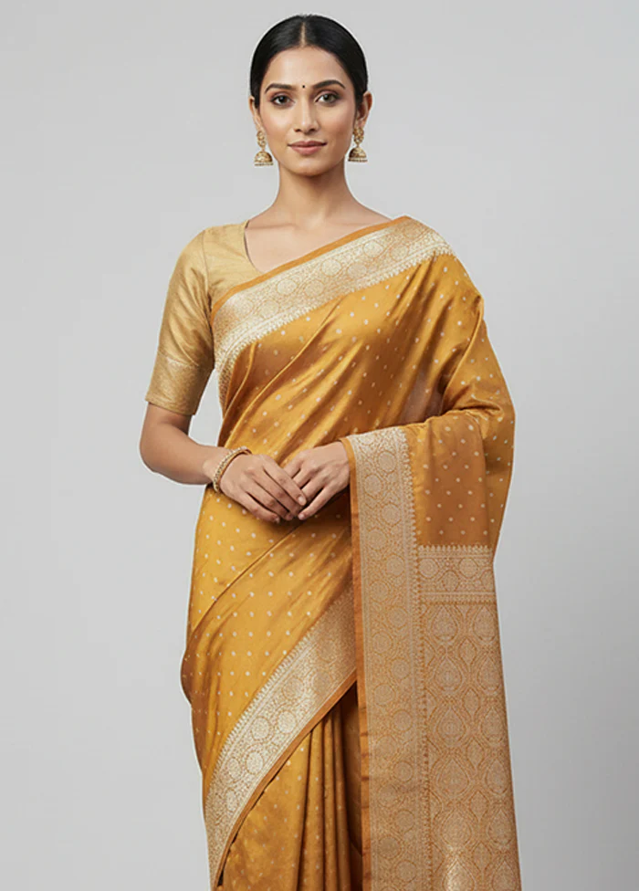 Brown Banarasi Silk Saree With Blouse Piece - Image 2