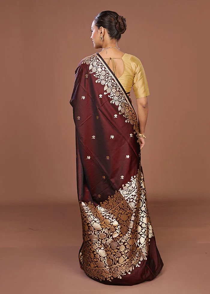 Brown Banarasi Silk Saree With Blouse Piece - Image 3