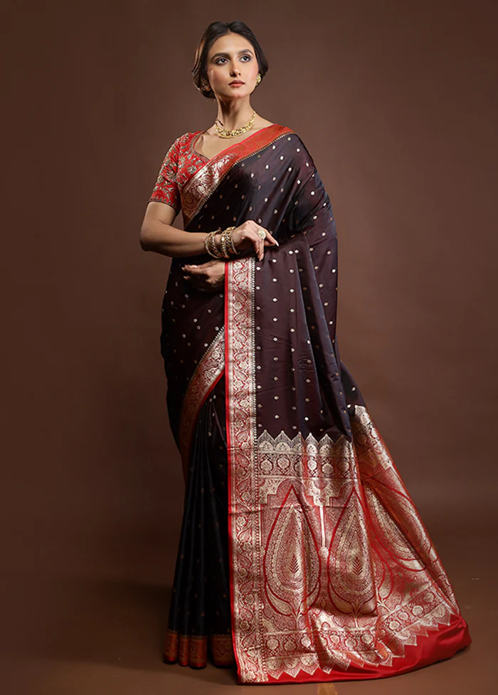 Brown Banarasi Silk Saree With Blouse Piece - Image 2