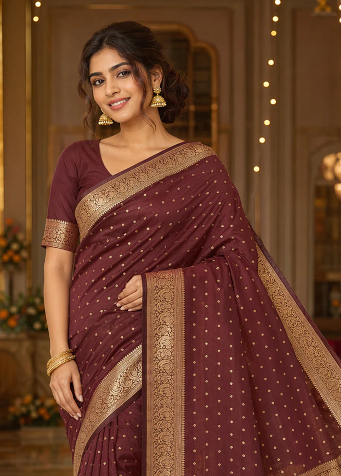 Brown Banarasi Silk Saree With Blouse Piece - Image 2