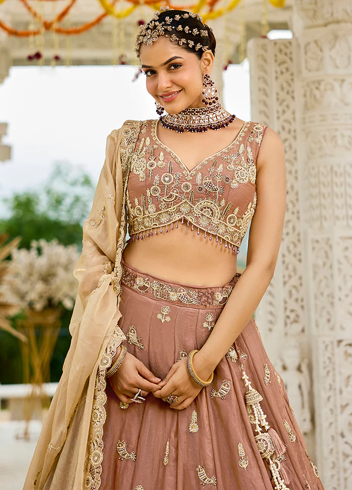Brown Blended Silk Ready to wear Lehenga Set - Image 2