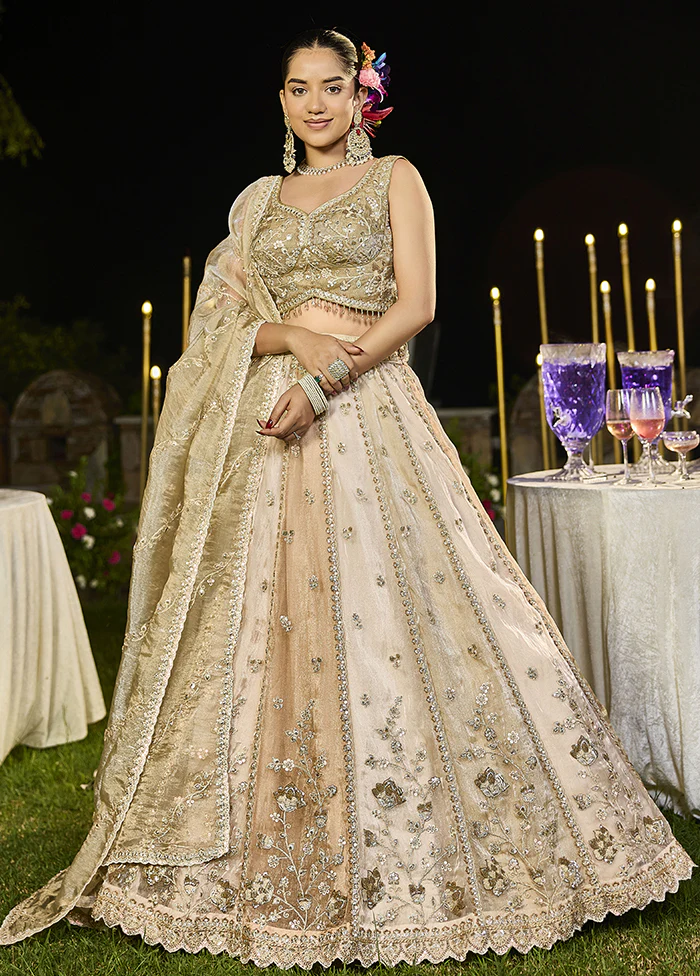 Brown Blended Silk Lehenga Set