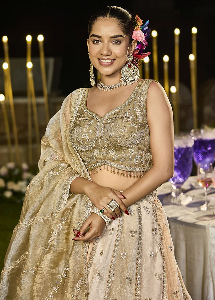 Brown Blended Silk Lehenga Set - Image 2