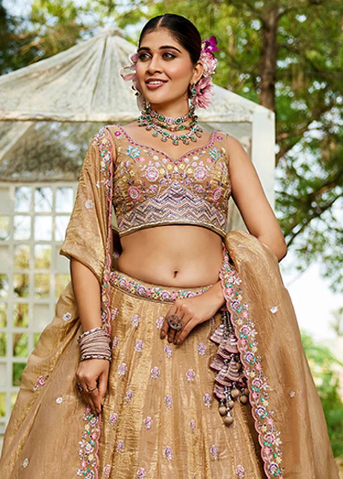 Brown Blended Silk Lehenga Set - Image 2