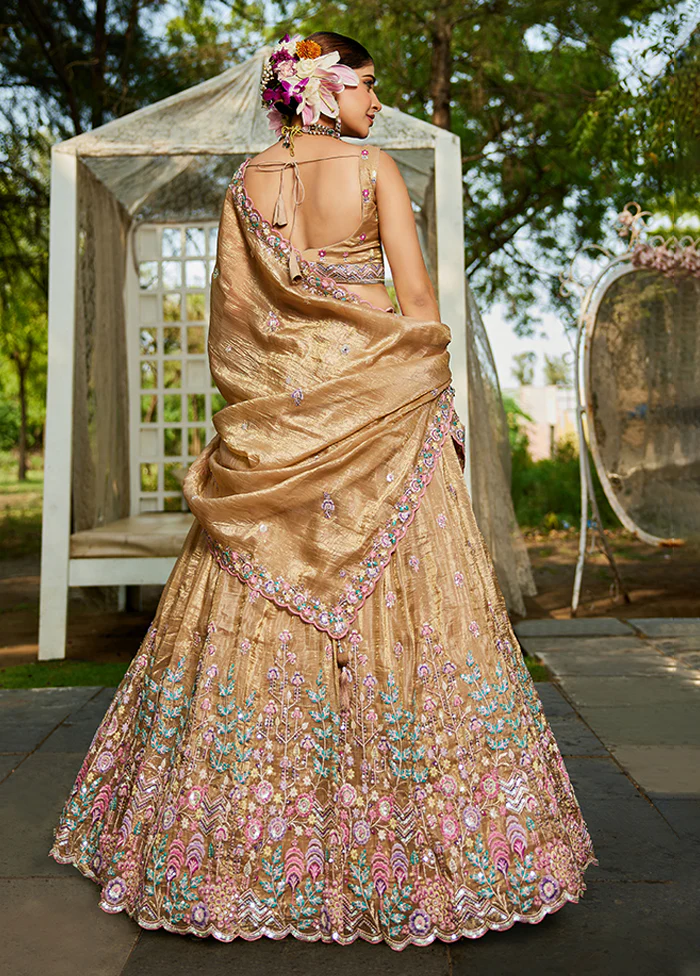 Brown Blended Silk Lehenga Set - Image 3