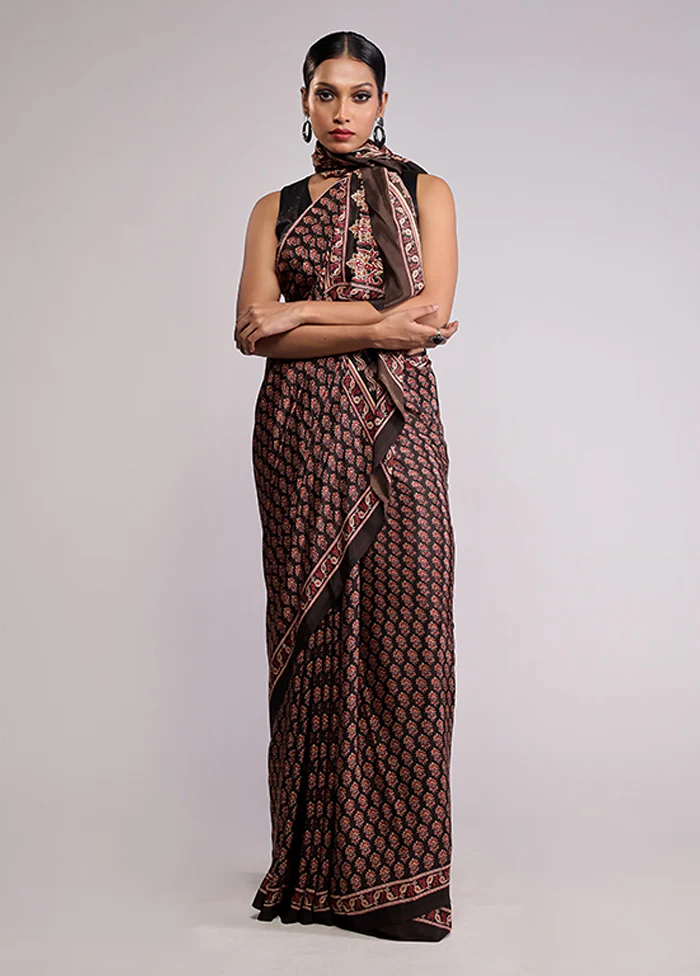 Brown Chiffon Silk Saree With Blouse Piece - Image 2