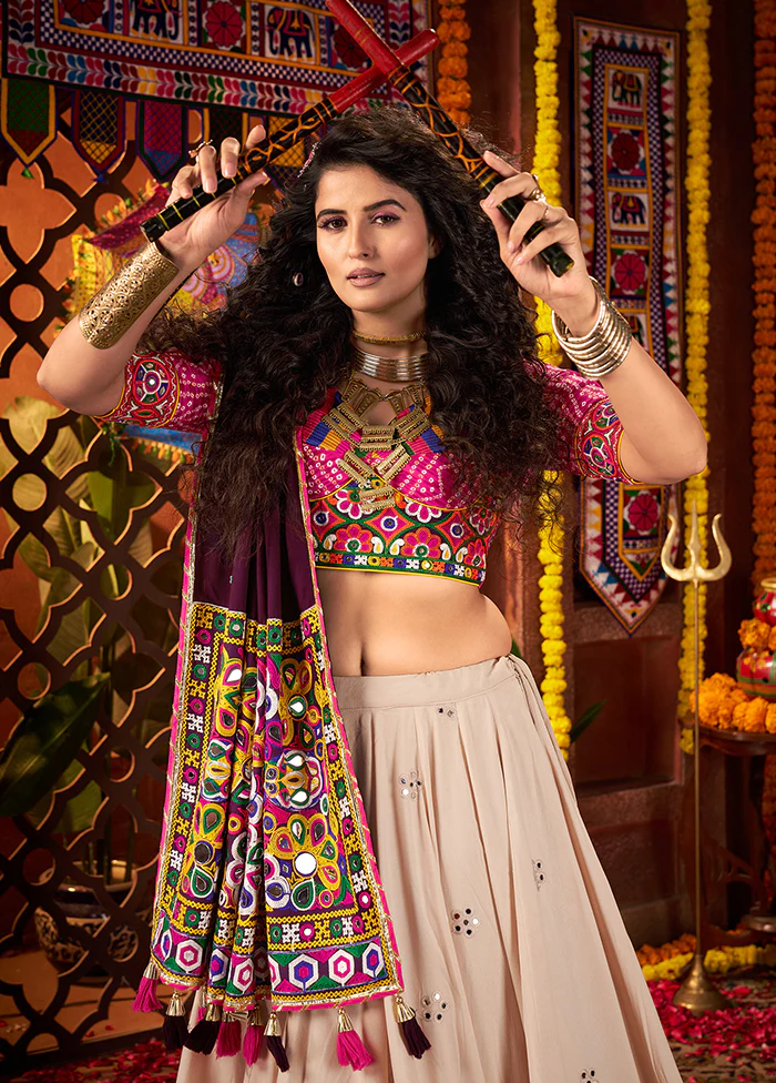 Brown Cotton Dupatta Lehenga Set - Image 2