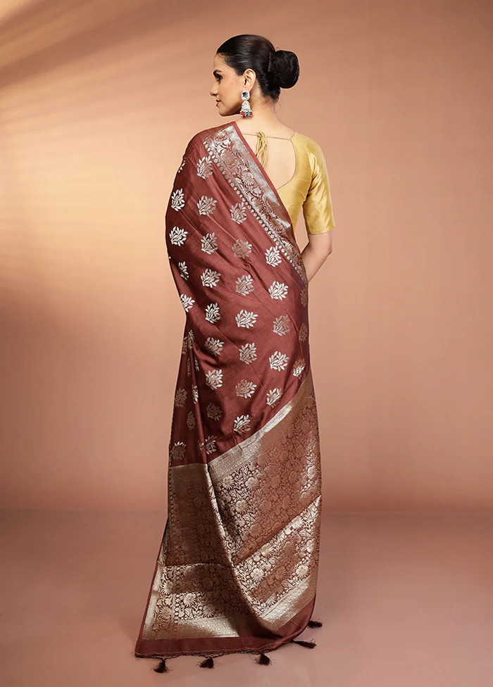 Brown Cotton Saree With Blouse Piece - Image 3