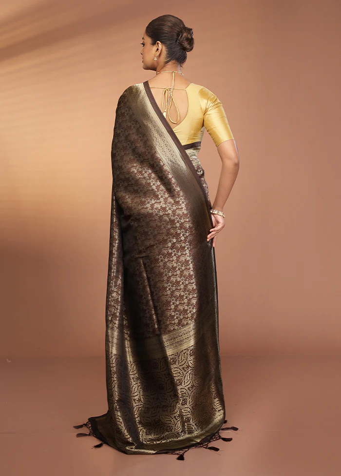 Brown Dupion Silk Saree With Blouse Piece - Image 3