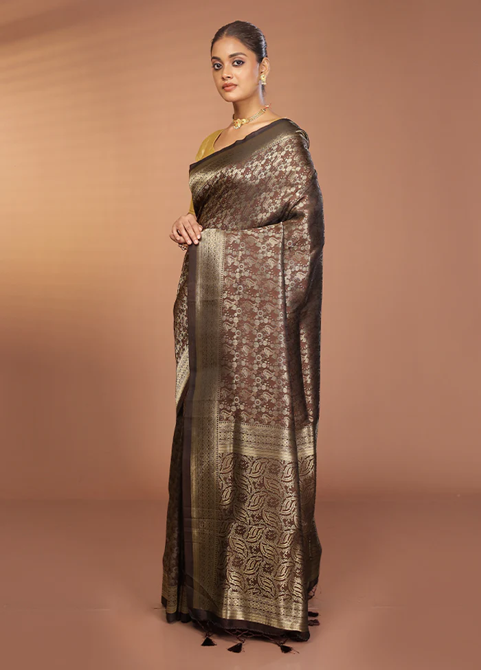 Brown Dupion Silk Saree With Blouse Piece - Image 4