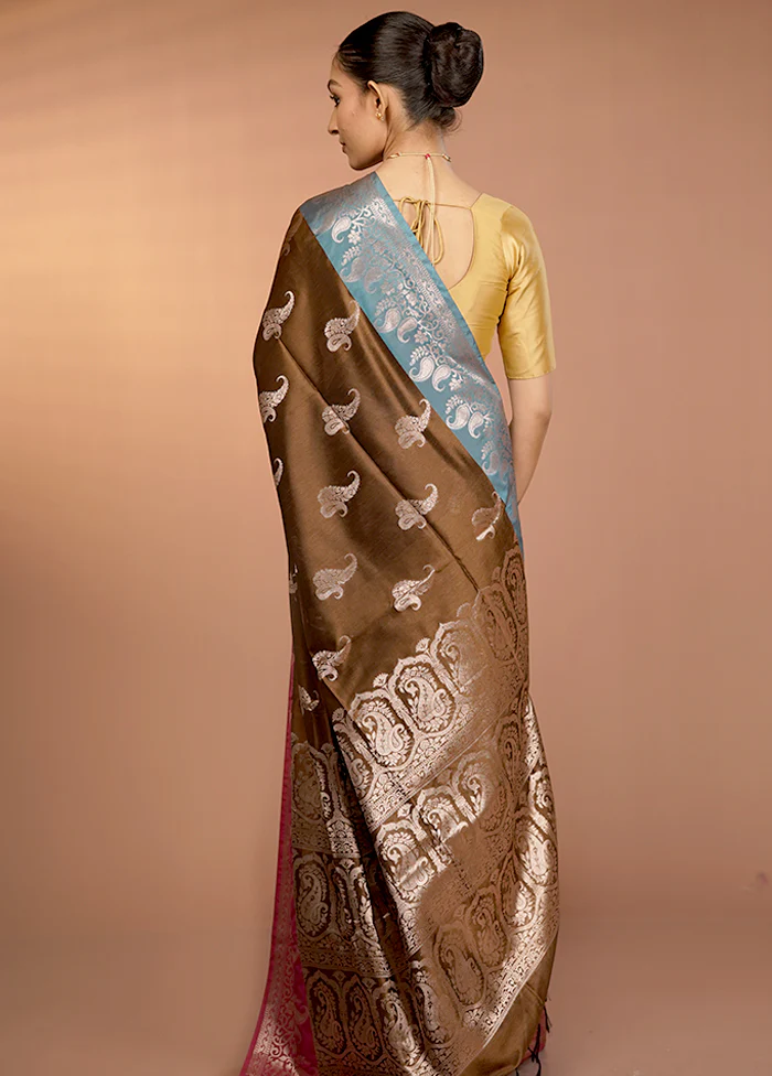 Brown Dupion Silk Saree With Blouse Piece - Image 3