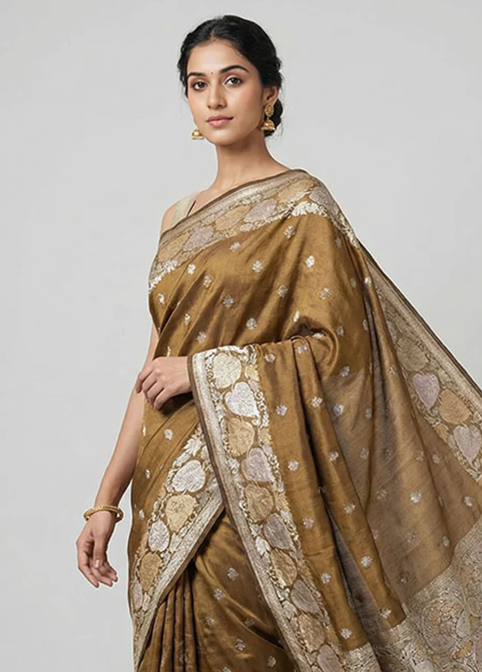Brown Dupion Silk Saree With Blouse Piece - Image 2
