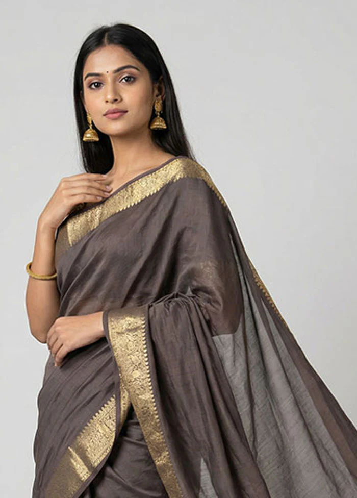 Brown Dupion Silk Saree With Blouse Piece - Image 2