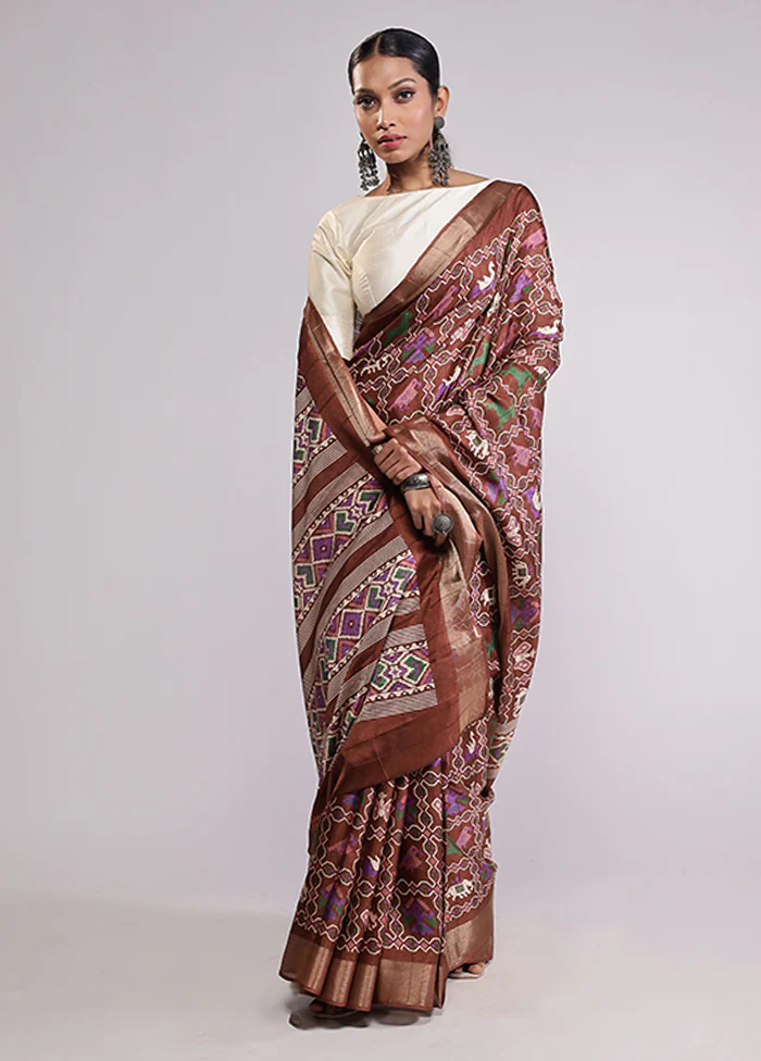 Brown Dupion Silk Saree With Blouse Piece - Image 2