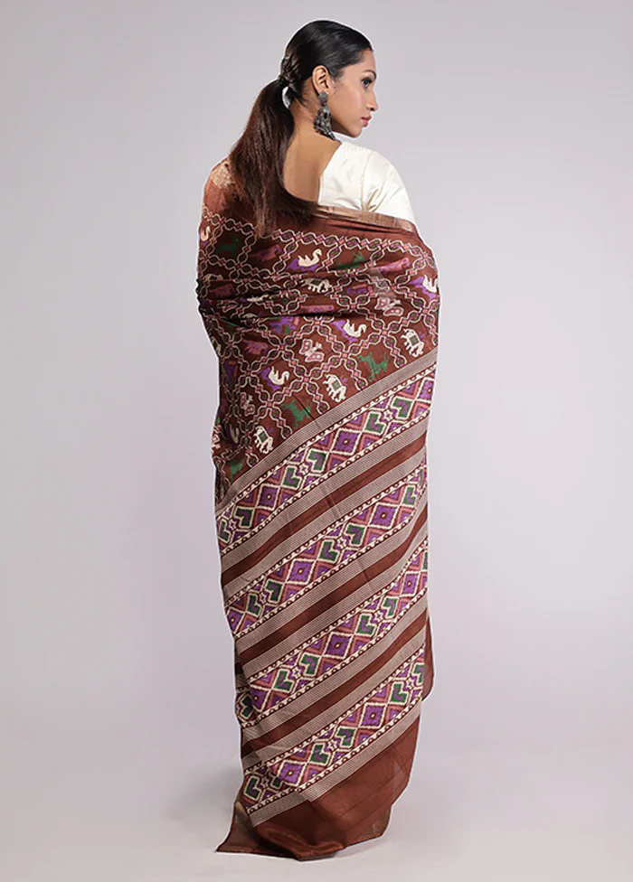 Brown Dupion Silk Saree With Blouse Piece - Image 3