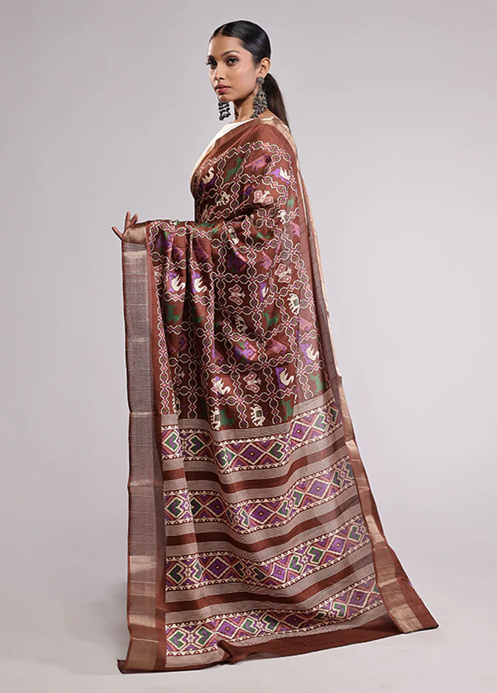 Brown Dupion Silk Saree With Blouse Piece - Image 4