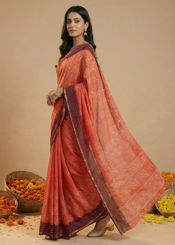 Brown Dupion Silk Saree With Blouse Piece - Image 4