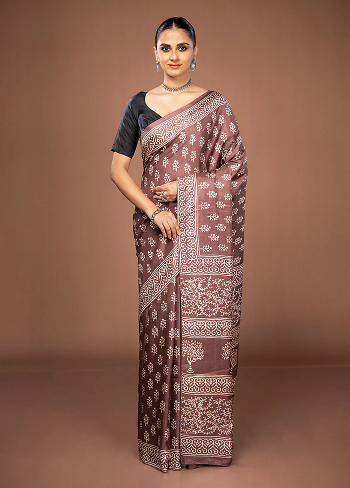 Brown Dupion Silk Saree With Blouse Piece - Image 2