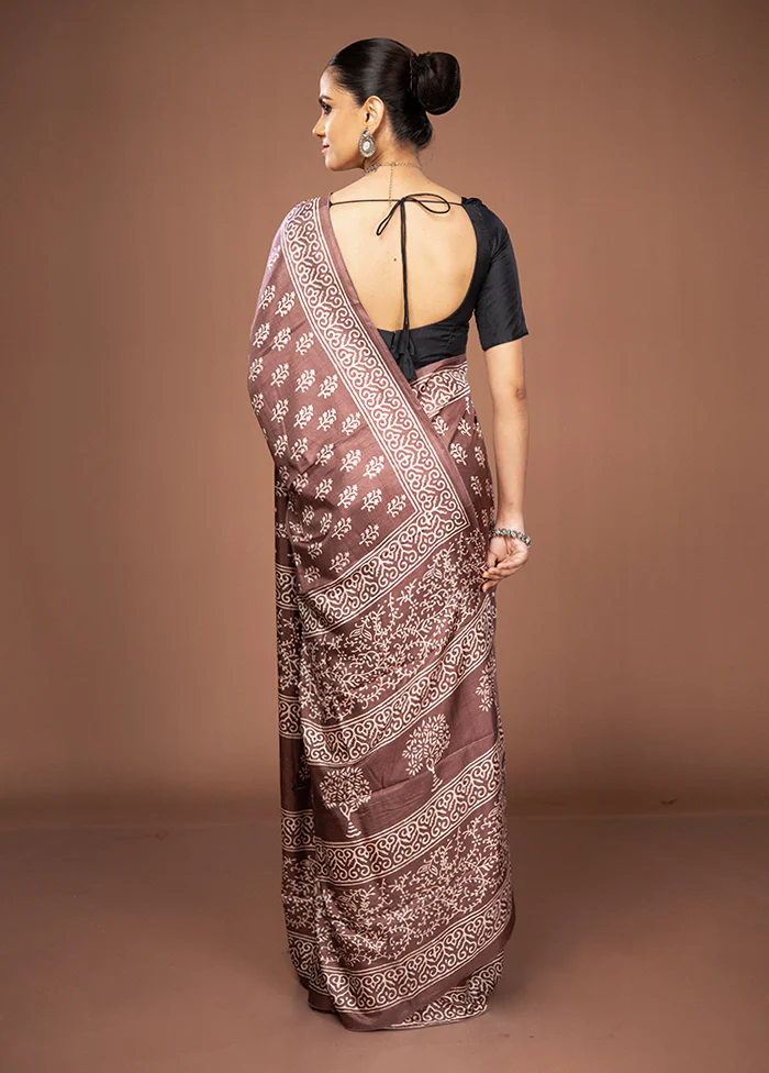 Brown Dupion Silk Saree With Blouse Piece - Image 3