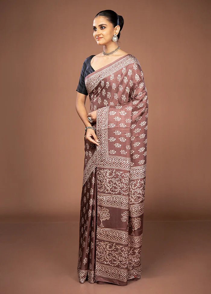 Brown Dupion Silk Saree With Blouse Piece - Image 4