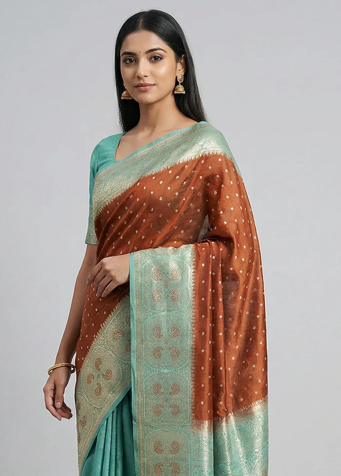 Brown Handloom Dupion Pure Silk Saree With Blouse Piece - Image 2