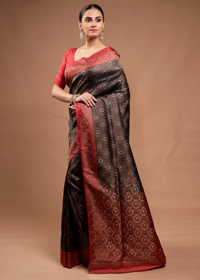 Brown Handloom Jamewar Pure Silk Saree With Blouse Piece - Image 4