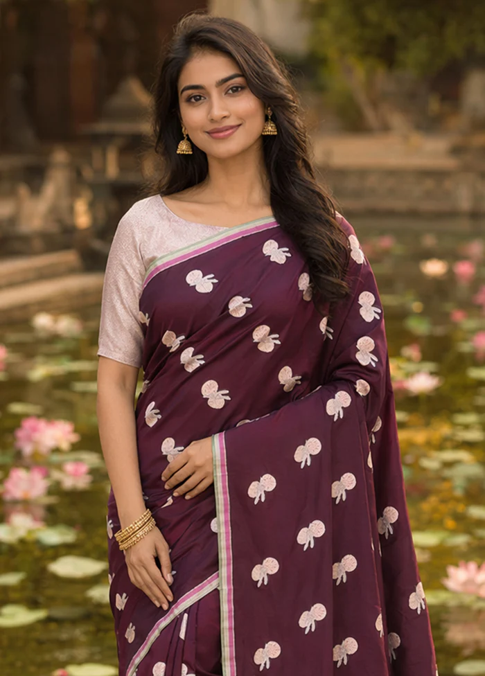 Brown Handloom Katan Pure Silk Saree With Blouse Piece - Image 2