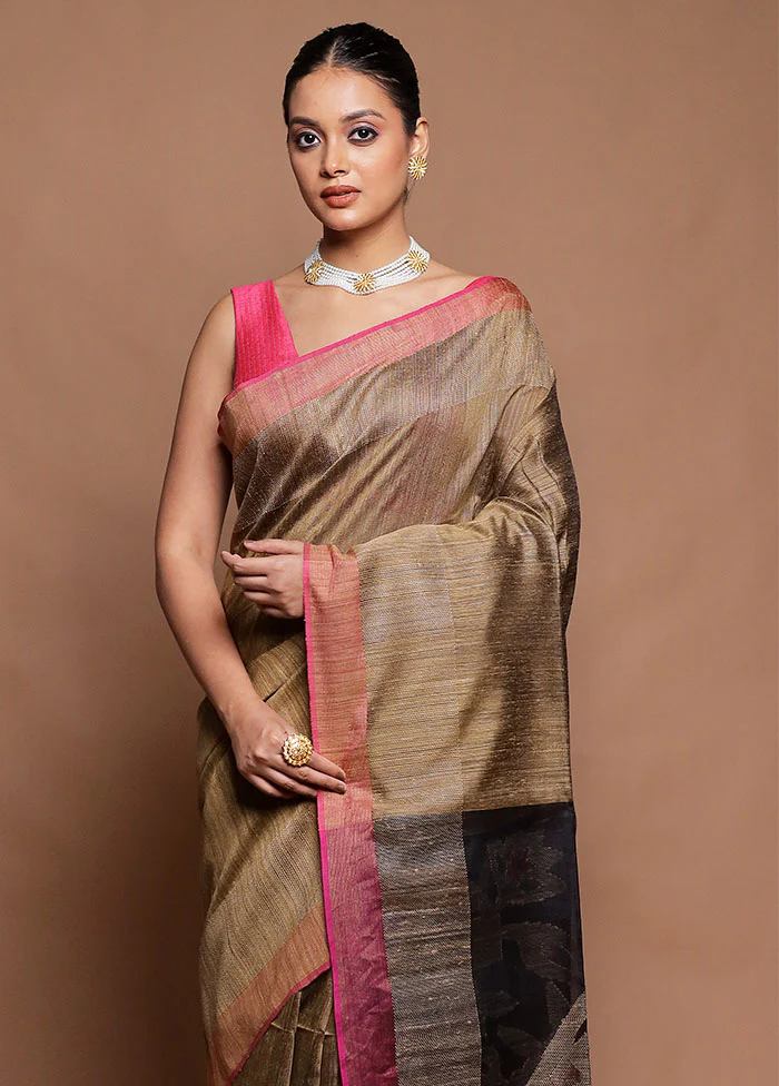 Brown Handloom Matka Pure Silk Saree With Blouse Piece - Image 2