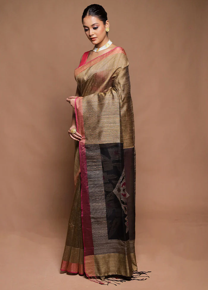 Brown Handloom Matka Pure Silk Saree With Blouse Piece - Image 4