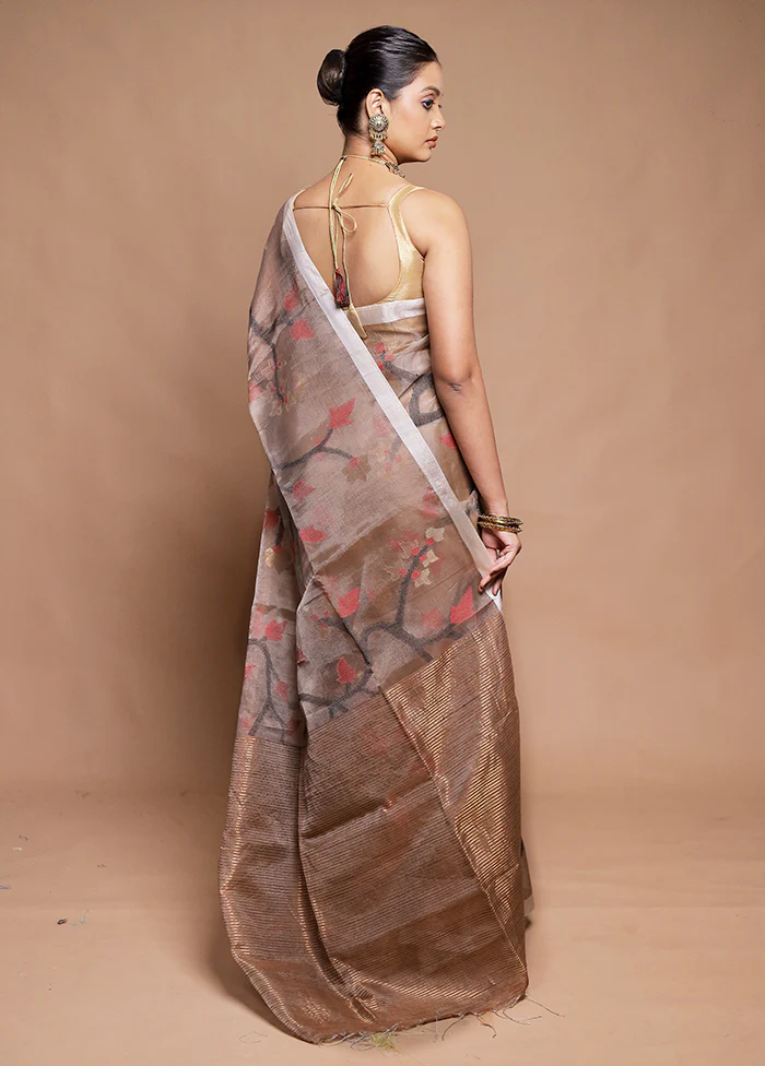 Brown Handloom Matka Pure Silk Saree With Blouse Piece - Image 3