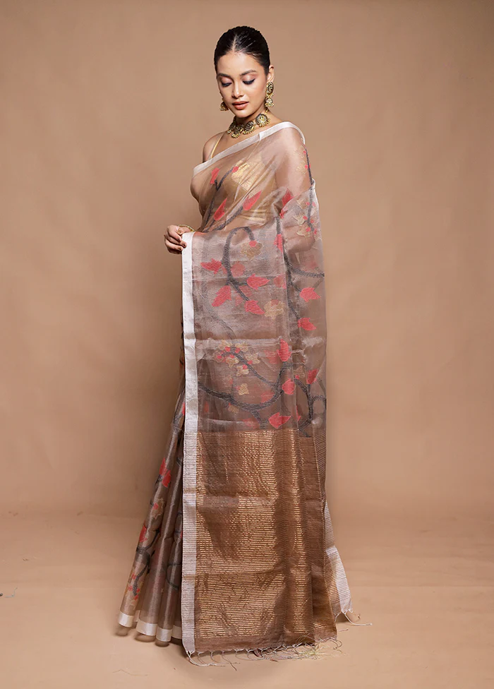 Brown Handloom Matka Pure Silk Saree With Blouse Piece - Image 4