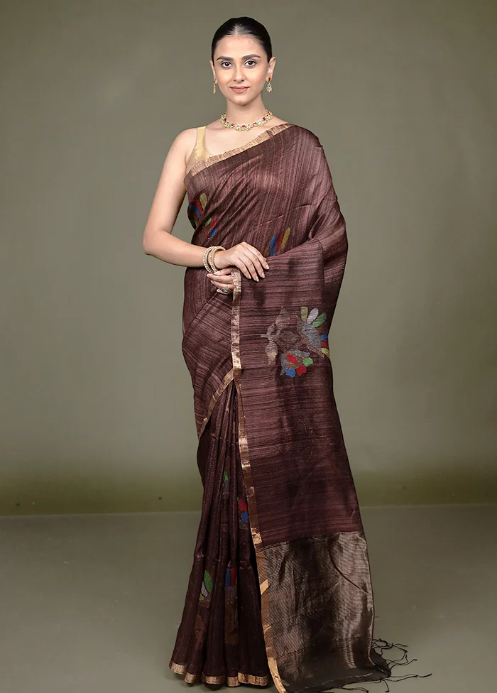 Brown Handloom Matka Pure Silk Saree With Blouse Piece - Image 2