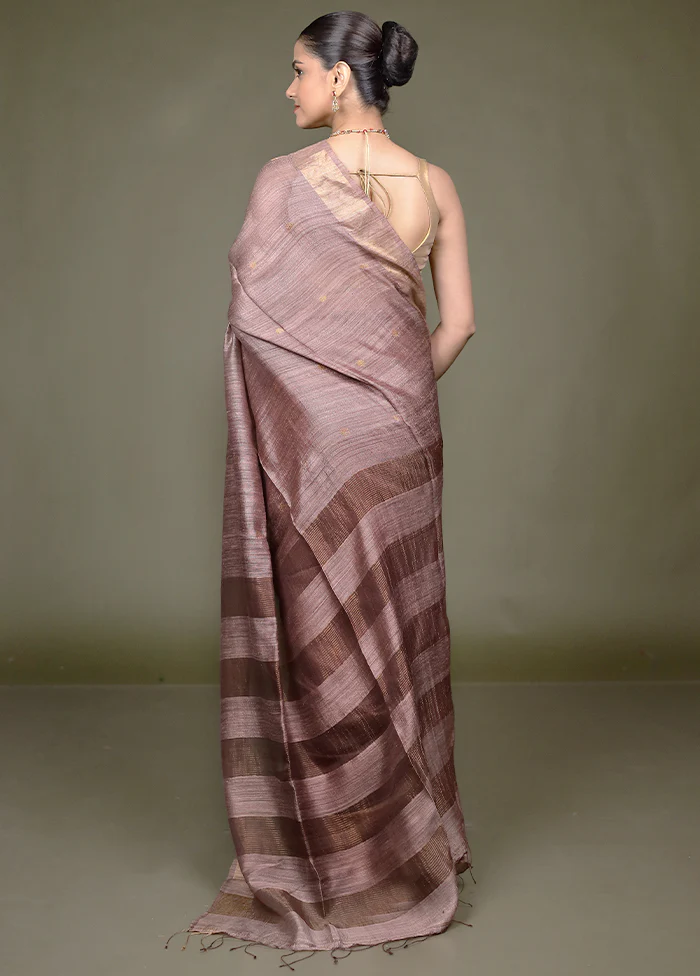 Brown Handloom Matka Pure Silk Saree With Blouse Piece - Image 3