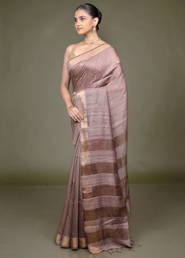 Brown Handloom Matka Pure Silk Saree With Blouse Piece - Image 4