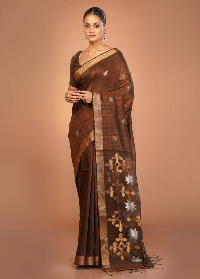 Brown Handloom Matka Pure Silk Saree With Blouse Piece - Image 2