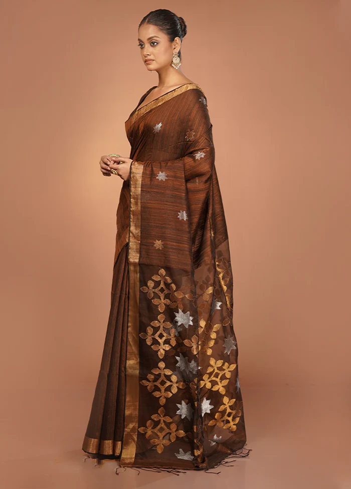 Brown Handloom Matka Pure Silk Saree With Blouse Piece - Image 4