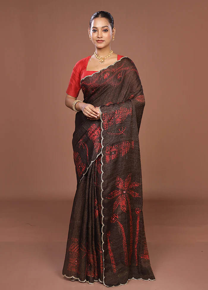 Brown Handloom Matka Pure Silk Saree With Blouse Piece - Image 2