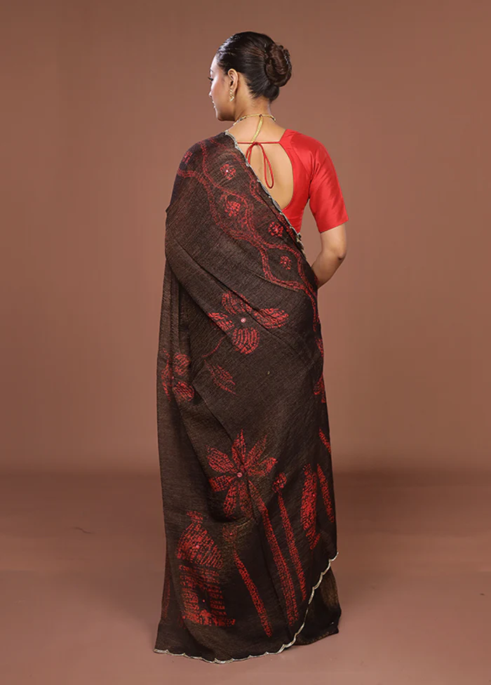 Brown Handloom Matka Pure Silk Saree With Blouse Piece - Image 3