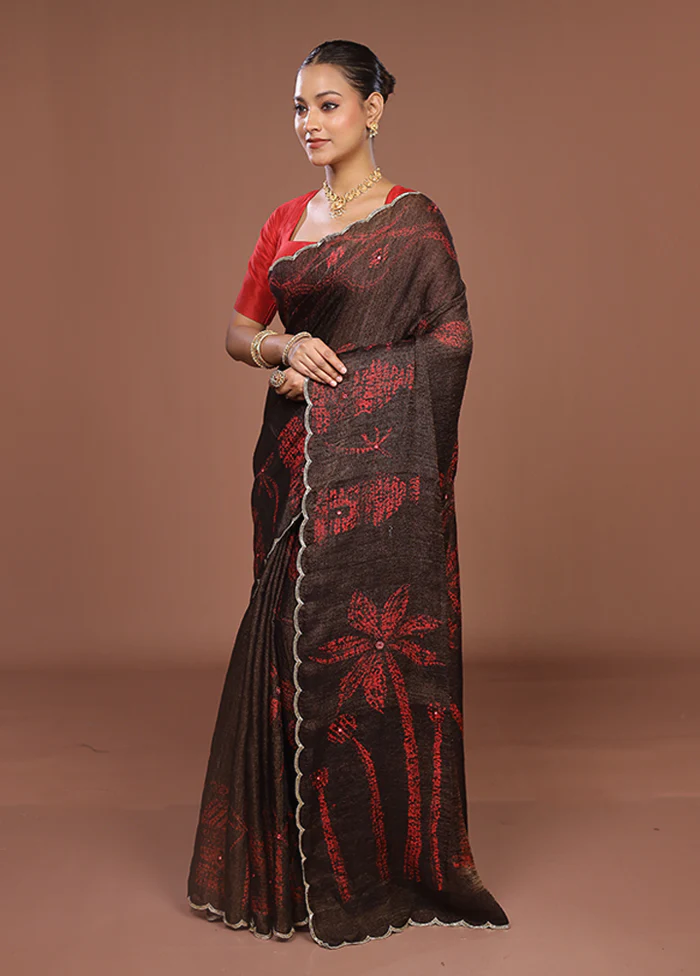 Brown Handloom Matka Pure Silk Saree With Blouse Piece - Image 4