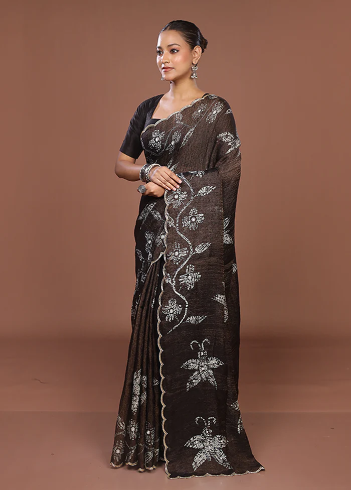 Brown Handloom Matka Pure Silk Saree With Blouse Piece - Image 4