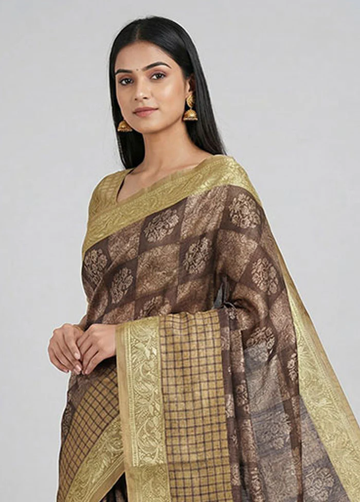 Brown Handloom Tussar Pure Silk Saree With Blouse Piece - Image 2
