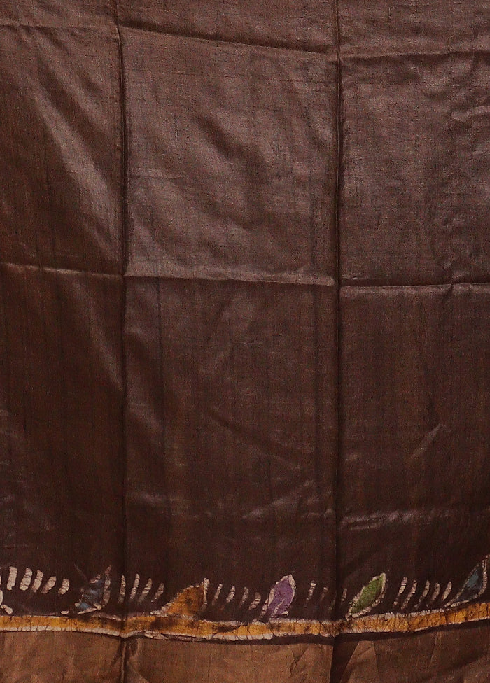 Brown Handloom Tussar Silk Saree With Blouse Piece - Image 5