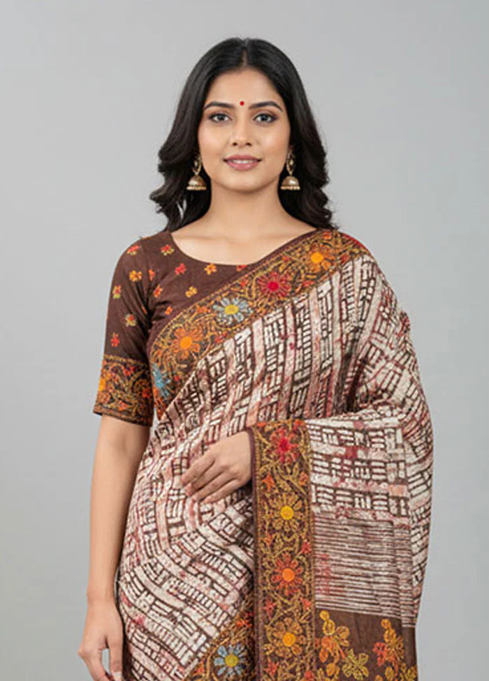 Brown Handloom Tussar Pure Silk Saree With Blouse Piece - Image 2