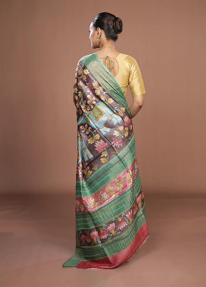 Brown Handloom Tussar Pure Silk Saree With Blouse Piece - Image 3