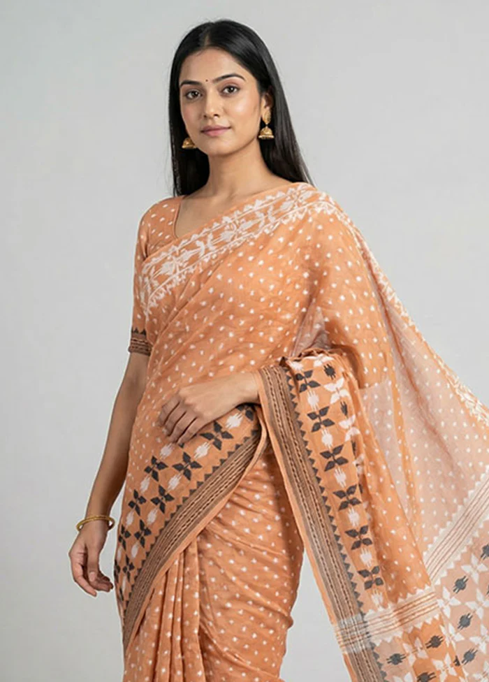 Brown Jamdani Cotton Saree Without Blouse Piece - Image 2