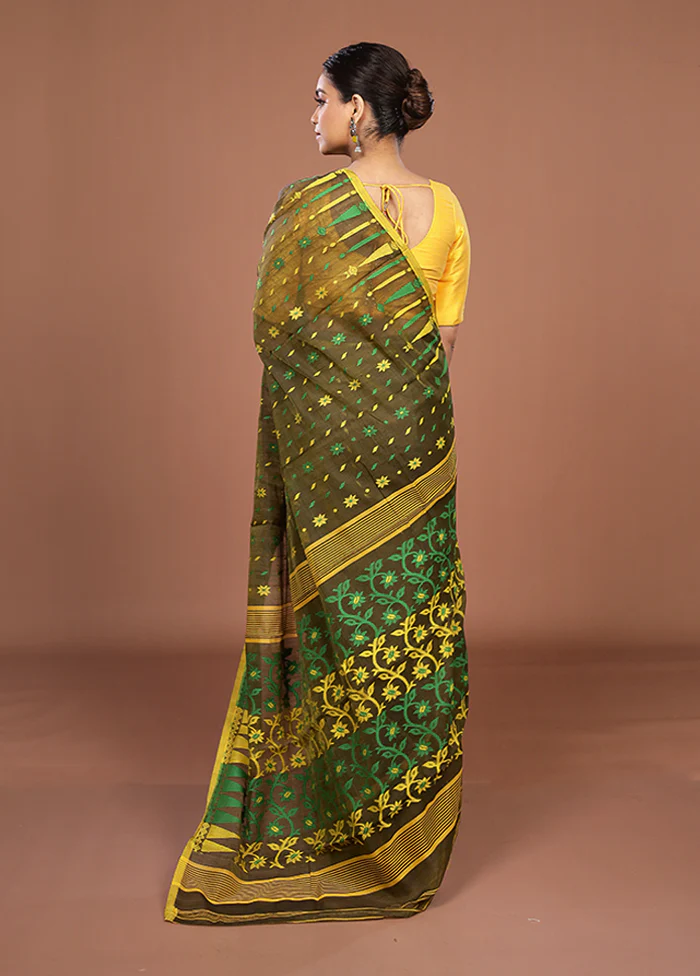Brown Jamdani Cotton Saree Without Blouse Piece - Image 3