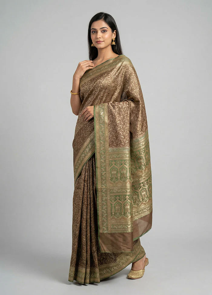 Brown Jamewar Silk Saree With Blouse Piece