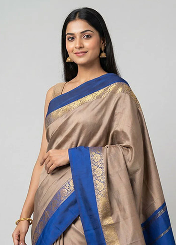 Brown Kanjivaram Silk Saree With Blouse Piece - Image 2
