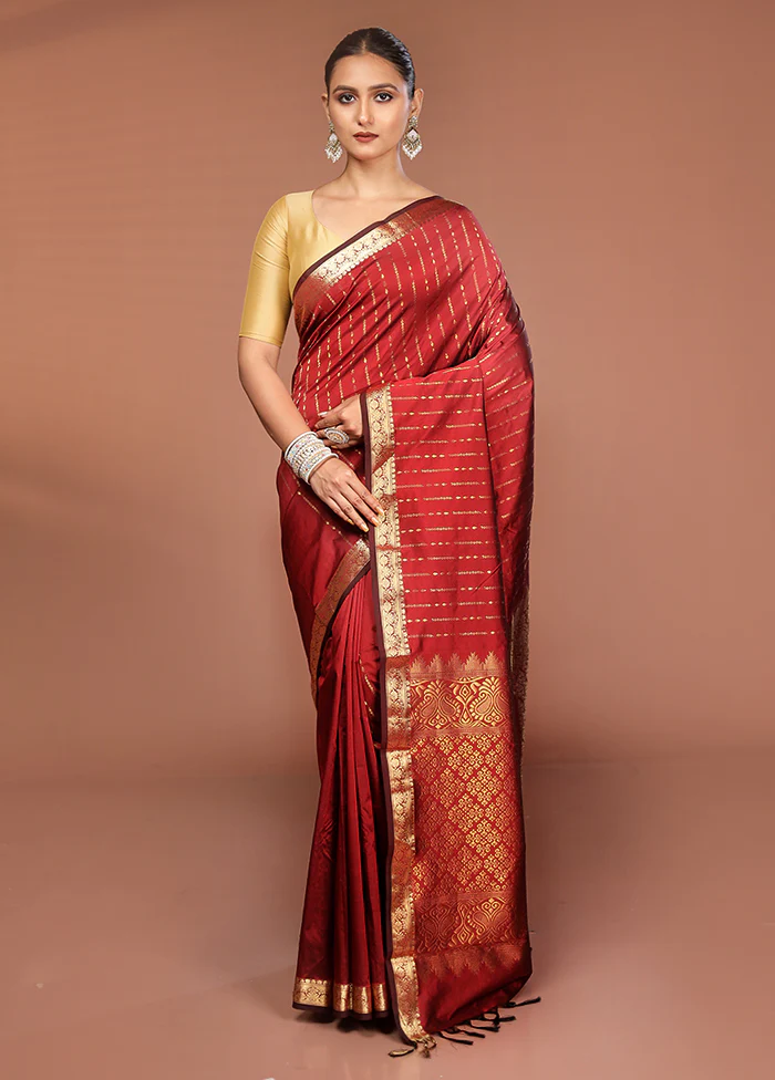 Brown Kanjivaram Silk Saree With Blouse Piece - Image 2