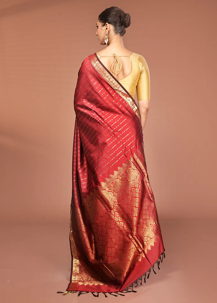 Brown Kanjivaram Silk Saree With Blouse Piece - Image 3